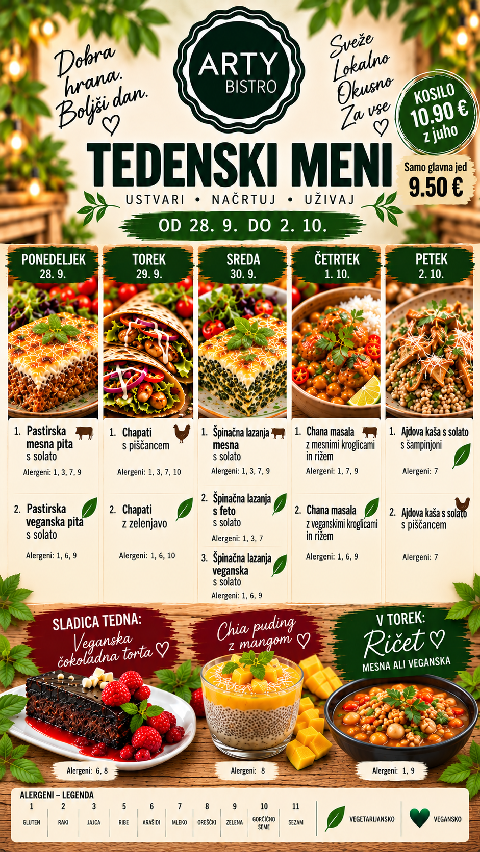 Aktualni tedenski meni Bistro Arty
